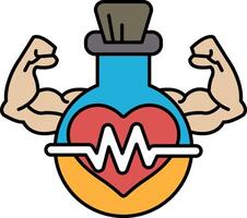 A cartoon of a man with bulging muscles holding a bottle with a heart on it vector