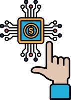 A hand pointing at a computer chip with a dollar sign on it vector