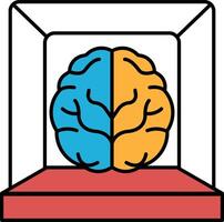 A brain is shown in a box with the left side blue and the right side orange vector