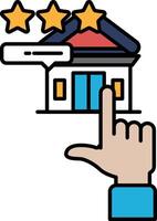 A hand pointing at a building with three stars on it vector