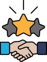 A hand shaking a hand with three stars in the background vector