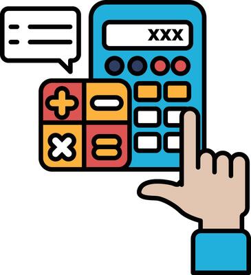 A calculator with a hand pointing to the number