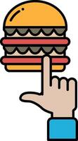 A hand pointing at a hamburger vector