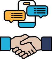 A hand shaking another hand with a cell phone in the background vector