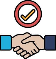 A hand shaking another hand with a red circle in the middle vector