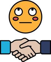 A cartoon of a face with a hand on it that says shake hands vector