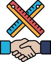 A handshake between two people is shown with a ruler in the background vector