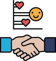 A smiling face with a heart on it is next to two hands shaking vector