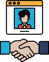 A man shakes hands with another man in a picture vector