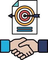 A hand shaking a paper with a target on it vector
