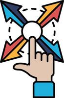 A hand pointing at a four-pointed arrow vector