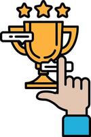 A hand pointing at a trophy with three stars on it vector