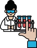 A woman in a lab coat is holding a test tube with a red liquid in it vector