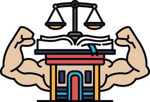 A building with a book on top of it and a pair of arms on either side of it vector