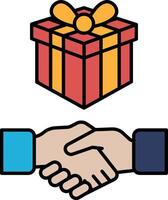 A red and yellow box with a red bow on top of it vector