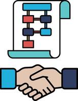A hand shaking a paper with a diagram on it vector