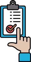A hand pointing at a checklist with a checkmark on it vector
