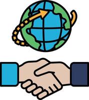 A hand shaking a globe with a arrow pointing to it vector