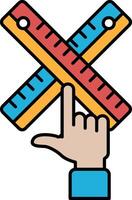 A hand pointing at a ruler with a red and yellow line vector