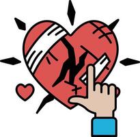 A broken heart with a hand pointing to it vector
