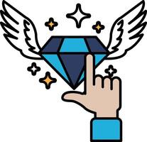 A hand pointing at a diamond with wings above it vector