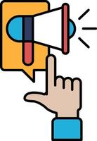 A hand pointing to an ear with a large speaker in the background vector