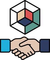 A cube with a hand on it and another hand on top of it vector