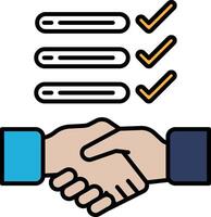A hand shaking another hand with a check mark on it vector