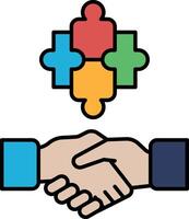 A puzzle piece with a handshake in the middle vector