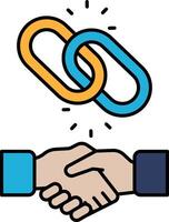 A handshake between two people is shown with a chain link in the background vector