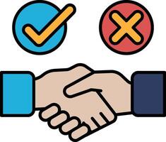 A hand shaking another hand with a red X on it vector