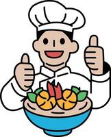 A chef is giving thumbs up to a bowl of food vector
