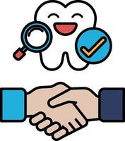 A smiling tooth with a magnifying glass on it vector