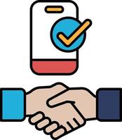 A phone with a check mark on it and a handshake symbol vector