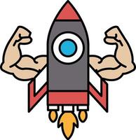 A cartoon rocket with a man's biceps on it vector