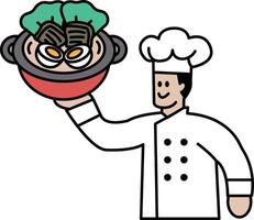 A chef is holding a bowl of food with a smiling face vector