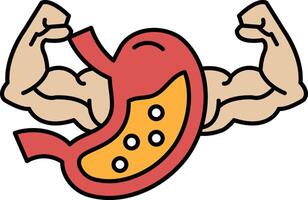 A cartoon of a man with bulging muscles and a red stomach vector