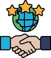 A hand shaking a globe with three stars on it vector
