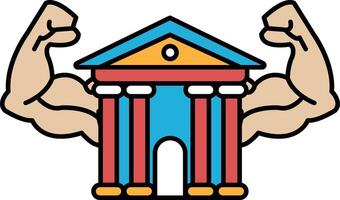 A building with a large muscular man's arms around it vector