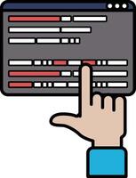 A hand pointing at a computer screen with a red and white line vector