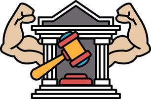 A man with his arms raised is holding a gavel in front of a building vector