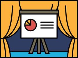 A presentation board with a pie chart on it is shown in front of a curtain vector