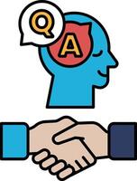 A man and a woman shaking hands with a question mark above them vector