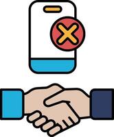A phone with a red X on it and a handshake symbol vector