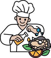 A chef is making a dish with a flower and an orange vector