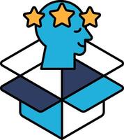 A blue box with a man's head inside and three stars on top vector