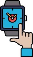 A watch with a blue face and a red hour hand pointing to the number 3 vector