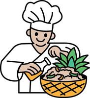 A chef is making a salad with a pineapple in a bowl vector