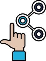 A hand pointing to a blue circle with a white circle in the middle vector
