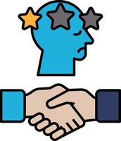 A blue head with three stars and a handshake between two people vector